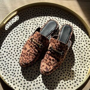 JUST FAB leopard mules with buckles